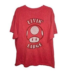 Super Mario Brothers Adult XL T-Shirt, Livin' Large, Mushroom Distressed